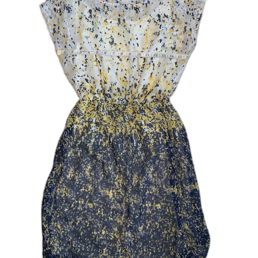 Cato Blue Yellow Splatter Print Dress XS Cap Sleeve Belted Chiffon - Picture 9 of 9